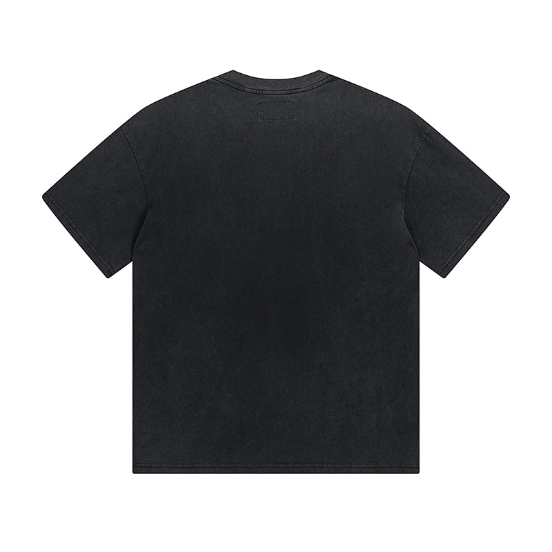 Camiseta negra lavada Street Vintage para hombre (estampado artesanal) 1053
