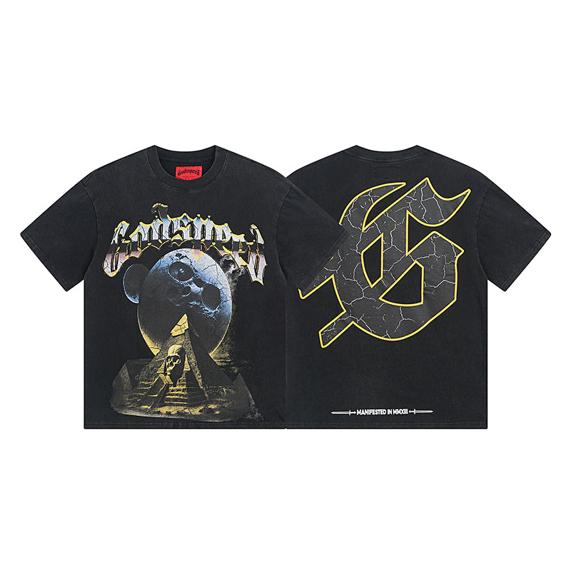 Black Street Vintage Washed T-Shirt (Crafted Print) 1080