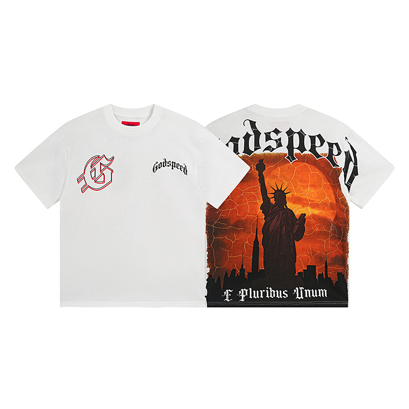 Camiseta blanca lavada estilo street vintage para hombre (estampado artesanal) 3072