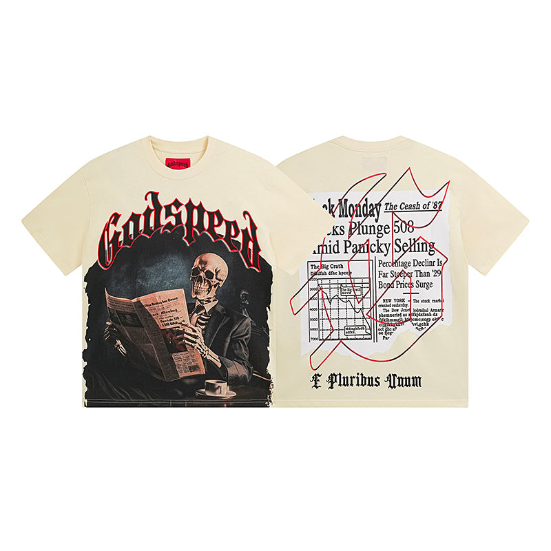 Camiseta beige vintage lavada para hombre (estampado artesanal) 3079