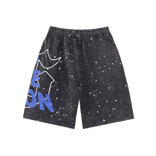 Pantalón corto vaquero holgado bordado en negro y azul para hombre, estilo urbano 8675