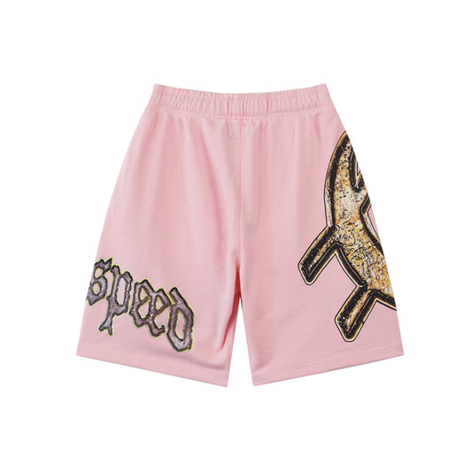 Pantalones cortos estampados de doble hilo lavados en rosa y negro para hombre, estilo urbano vintage 8678