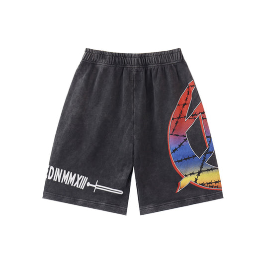 Pantalones cortos de hombre con doble hilo lavado, estampados, negros, azules y rosas, estilo urbano vintage 8775