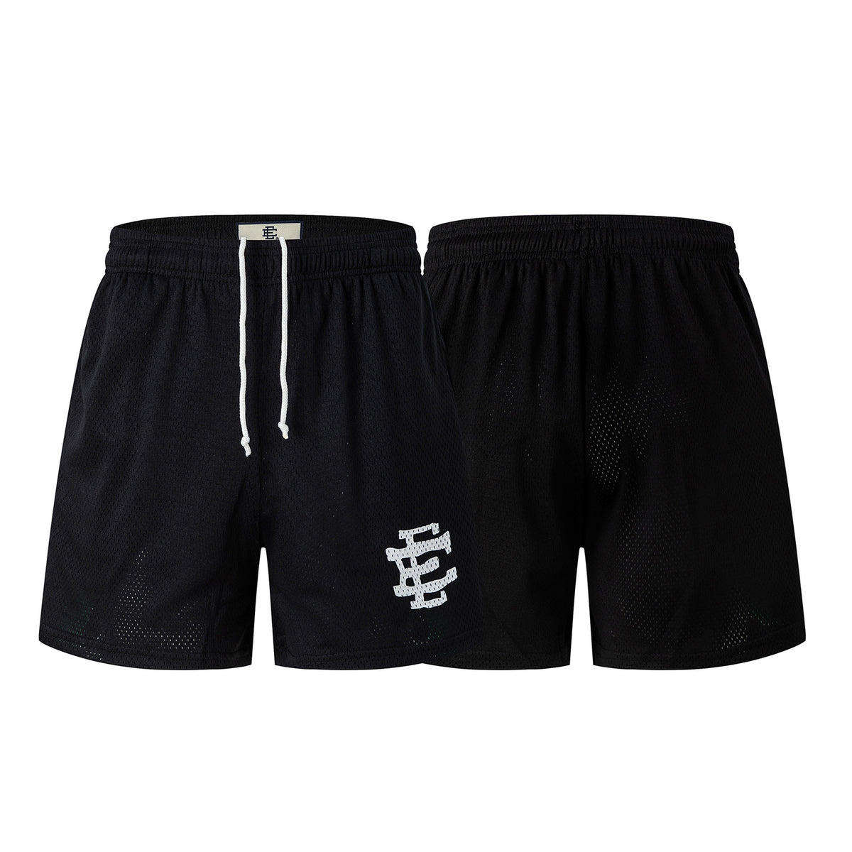 Black Streetwear Shorts White Letter Print Quick Dry Loose Fit Breathable Elastic Waist Summer Casual Shorts EES16