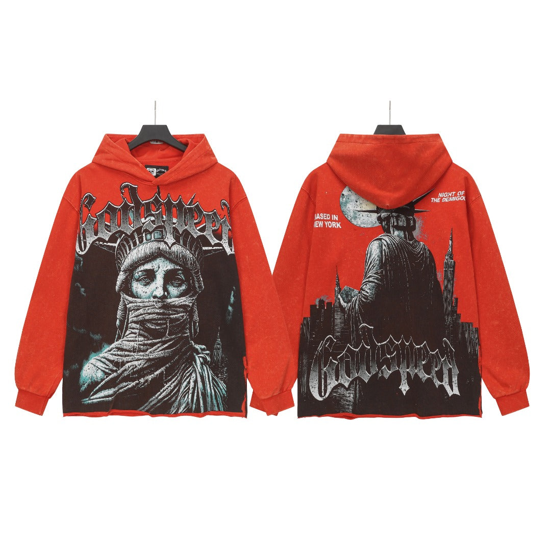 Black & Red Street Vintage Washed Hoodie (Crafted Print) G6802