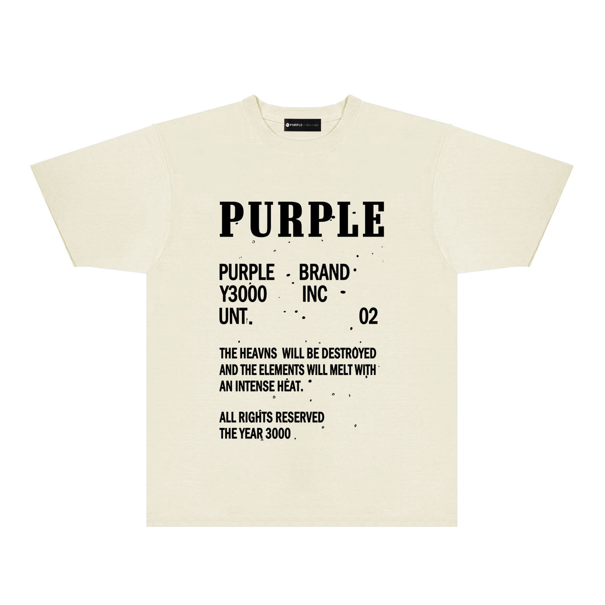 Purple Solid Color Paint Splash Letter Graphic T-Shirt Short Sleeve Casual Streetwear Tee PUR105