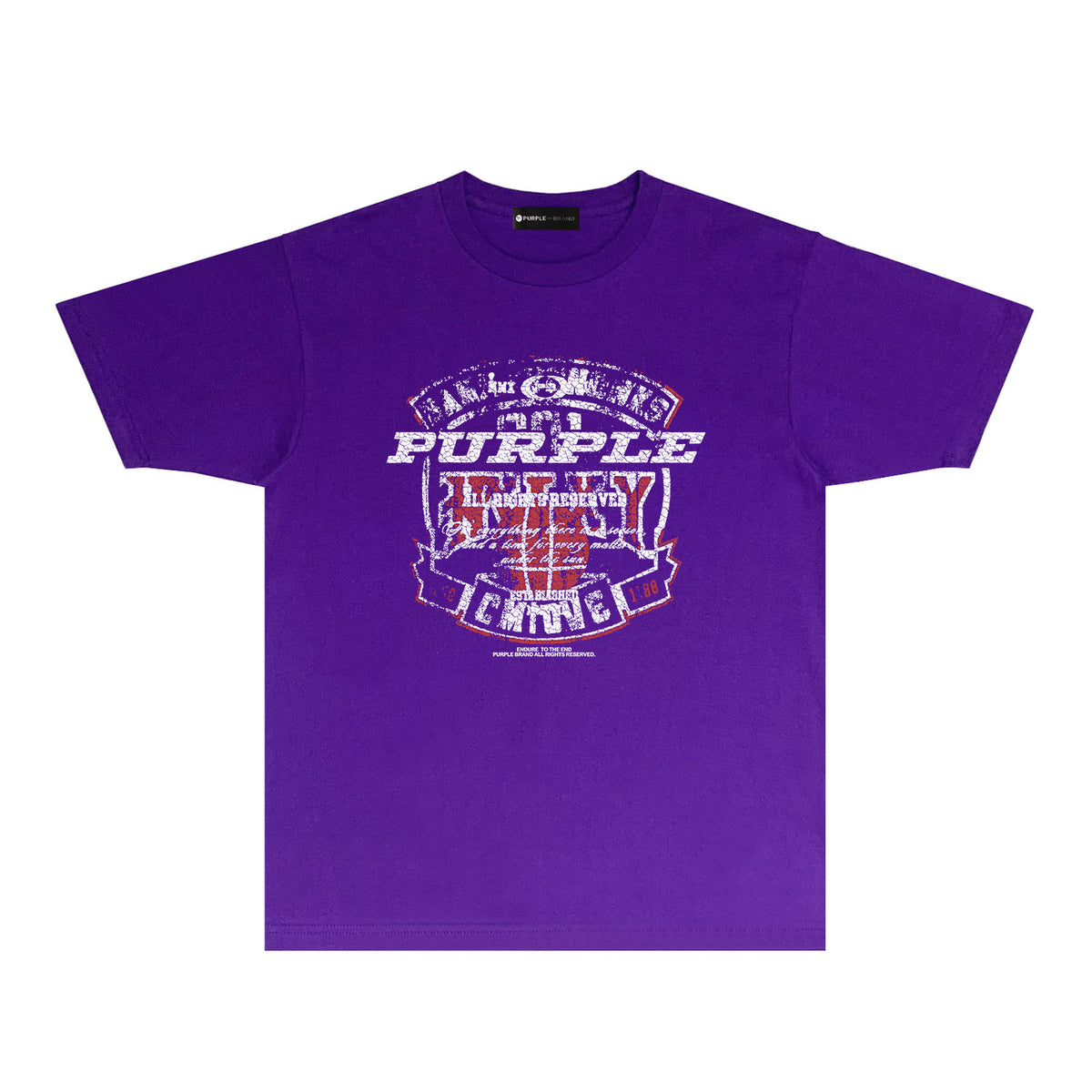 Purple Cracked Shield Graphic T-Shirt Short Sleeve Casual Streetwear Tee PUR156