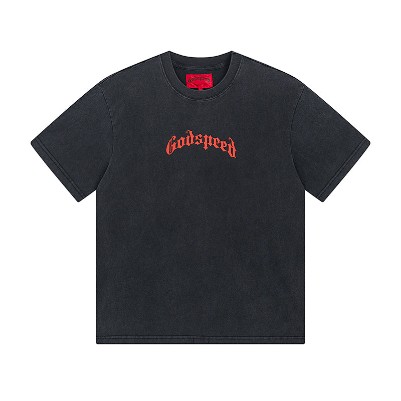 Camiseta negra lavada Street Vintage para hombre (estampado artesanal) 1019