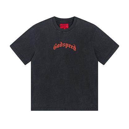 Camiseta negra lavada Street Vintage para hombre (estampado artesanal) 1019