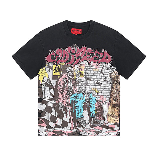 Black Street Vintage Washed T-Shirt (Crafted Print) 1036