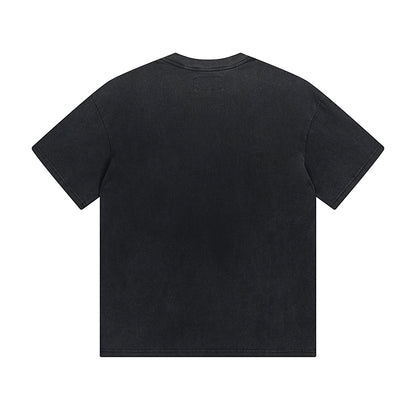 Camiseta negra lavada Street Vintage para hombre (estampado artesanal) 1053
