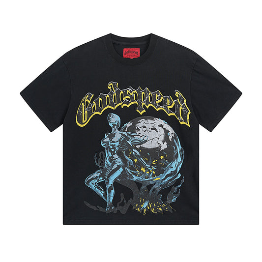 Black Street Vintage Washed T-Shirt (Crafted Print) 1055