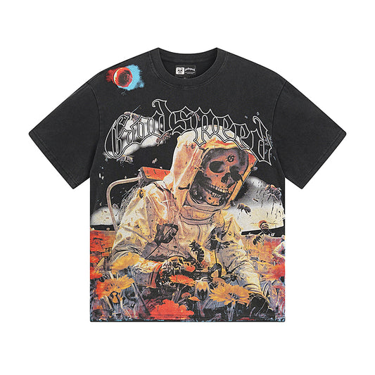 Black Street Vintage Washed T-Shirt (Crafted Print) 1063