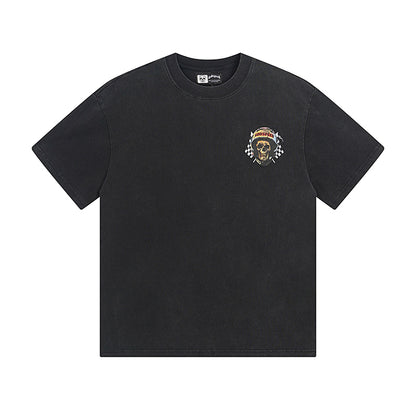 Camiseta negra lavada estilo street vintage para hombre (estampado artesanal) 1076