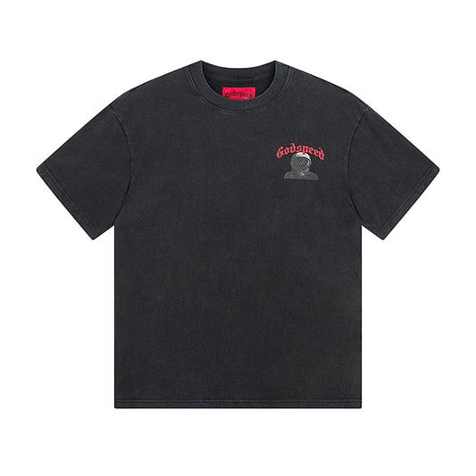 Black Street Vintage Washed T-Shirt (Crafted Print) 1082