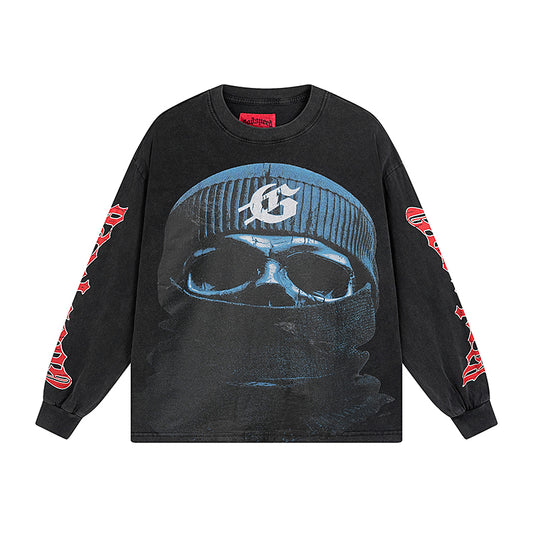Black Street Vintage Washed Long Sleeve T-Shirt (Crafted Print) 1097