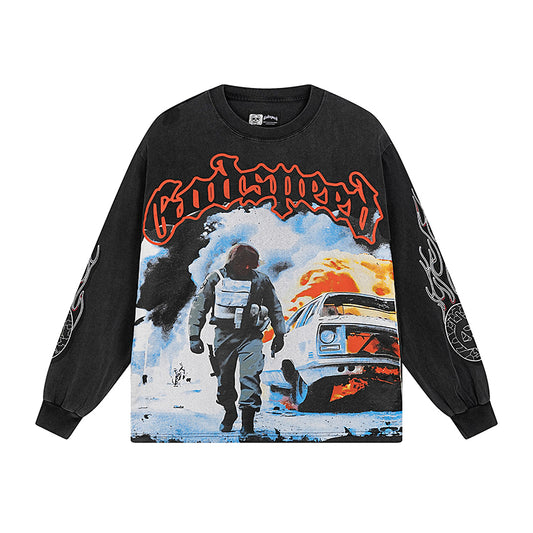 Black Street Vintage Washed Long Sleeve T-Shirt (Crafted Print) 1098