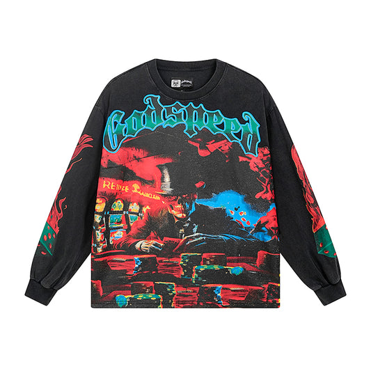 Black Street Vintage Washed Long Sleeve T-Shirt (Crafted Print) 1099