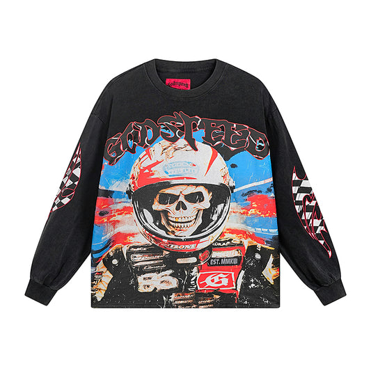 Black Street Vintage Washed Long Sleeve T-Shirt (Crafted Print) 1102