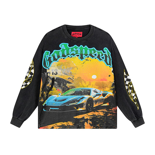 Black Street Vintage Washed Long Sleeve T-Shirt (Crafted Print) 1105