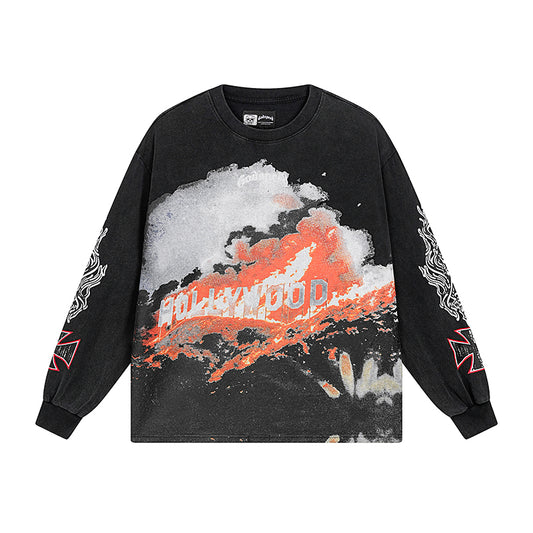 Black Street Vintage Washed Long Sleeve T-Shirt (Crafted Print) 1107