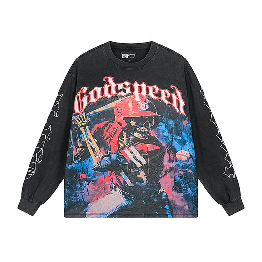 Black Street Vintage Washed Long Sleeve T-Shirt (Crafted Print) 1159