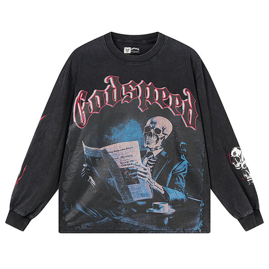 Black Street Vintage Washed Long Sleeve T-Shirt (Crafted Print) 1175
