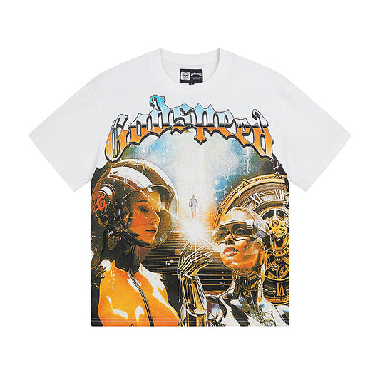White & Beige Rock Street Vintage Washed T-Shirt (Crafted Print) 3000