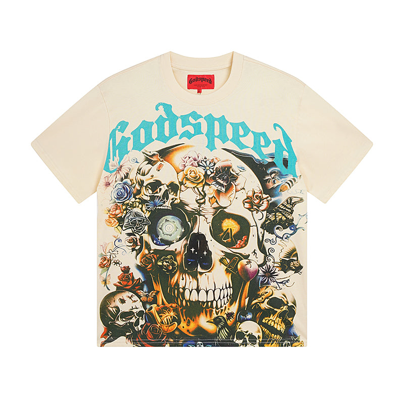 T-shirt homme beige Rock Street vintage délavé (impression artisanale) 3001