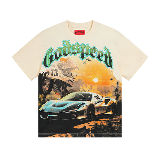 Beige Rock Street Vintage Washed T-Shirt (Crafted Print) 3002