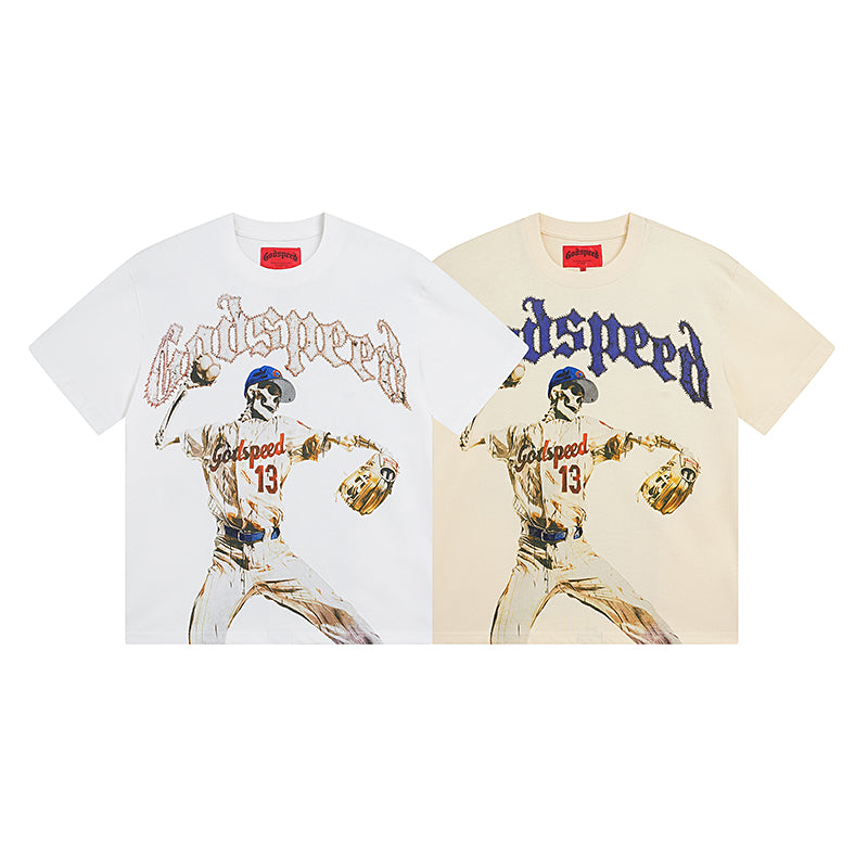White & Beige Rock Street Vintage Washed T-Shirt (Crafted Print) 3003