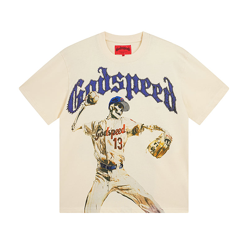 White & Beige Rock Street Vintage Washed T-Shirt (Crafted Print) 3003