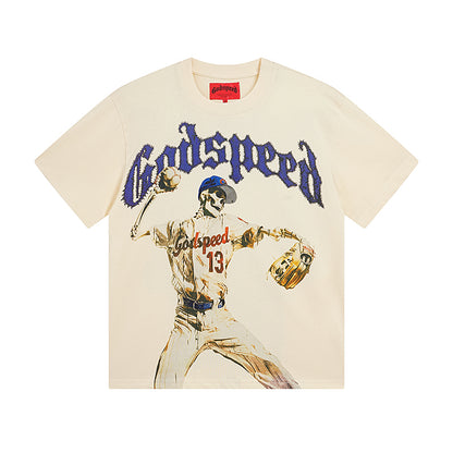 White & Beige Rock Street Vintage Washed T-Shirt (Crafted Print) 3003