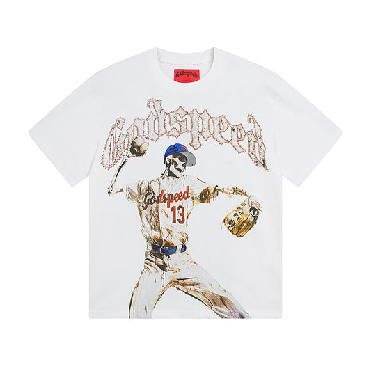 White & Beige Rock Street Vintage Washed T-Shirt (Crafted Print) 3003