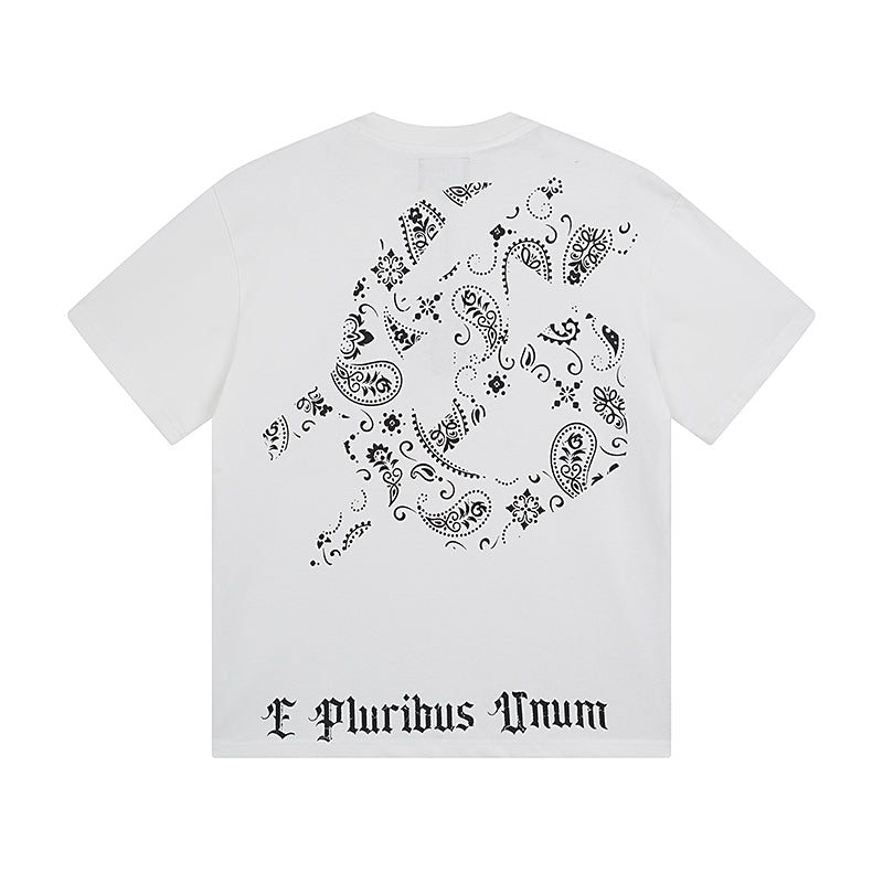 Camiseta blanca lavada Rock Street Vintage para hombre (estampado artesanal) 3007