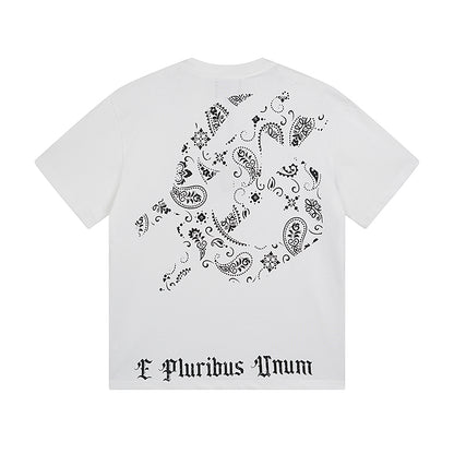 Camiseta blanca lavada Rock Street Vintage para hombre (estampado artesanal) 3007