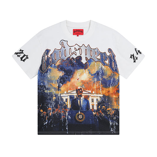 White & Beige Street Vintage Washed T-Shirt (Crafted Print) 3010