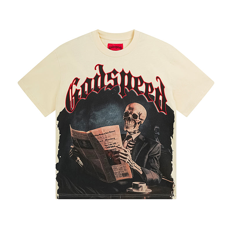 Camiseta beige vintage lavada para hombre (estampado artesanal) 3079