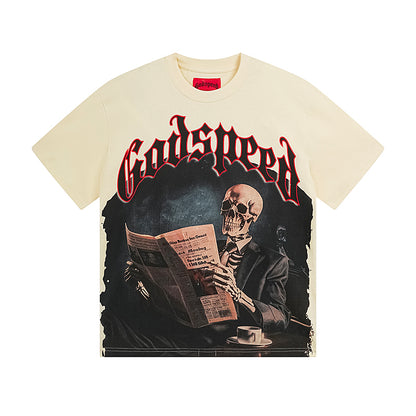 Camiseta beige vintage lavada para hombre (estampado artesanal) 3079