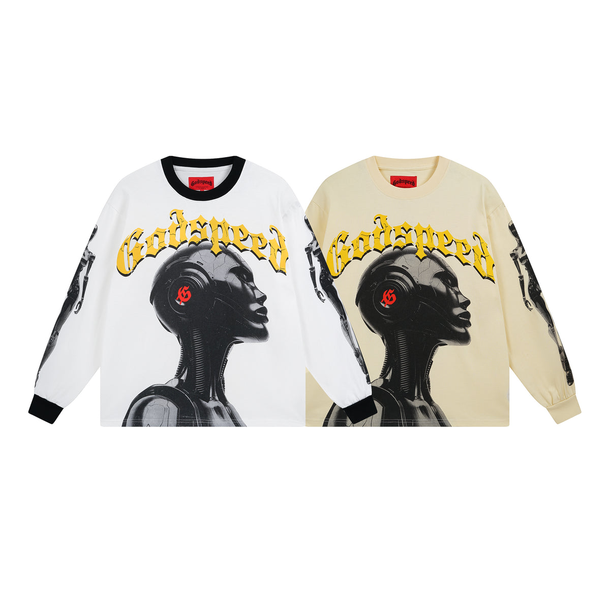 White & Beige Street Vintage Washed Long Sleeve T-Shirt (Crafted Print) 3096