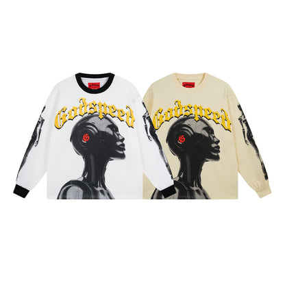 White & Beige Street Vintage Washed Long Sleeve T-Shirt (Crafted Print) 3096