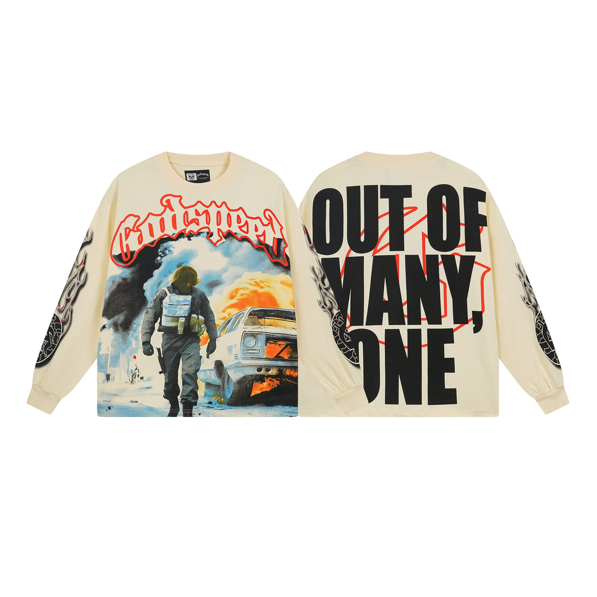 Beige Street Vintage Washed Long Sleeve T-Shirt (Crafted Print) 3098
