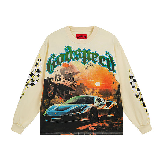 Beige Street Vintage Washed Long Sleeve T-Shirt (Crafted Print) 3105