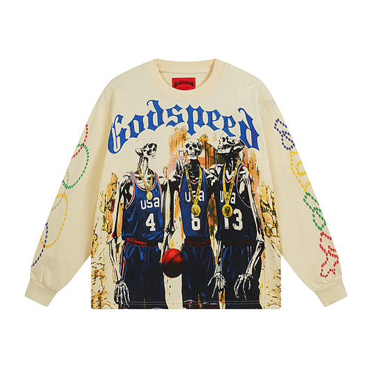 Beige Street Vintage Washed Long Sleeve T-Shirt (Crafted Print) 3106