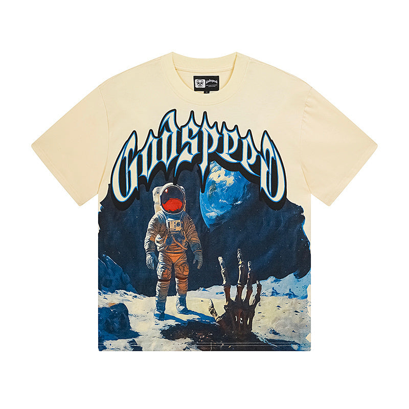 Camiseta beige vintage lavada para hombre (estampado artesanal) 3123