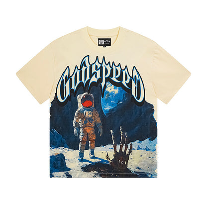 Camiseta beige vintage lavada para hombre (estampado artesanal) 3123
