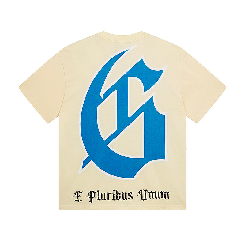 Camiseta beige vintage lavada para hombre (estampado artesanal) 3123