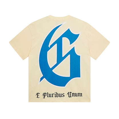 Camiseta beige vintage lavada para hombre (estampado artesanal) 3123