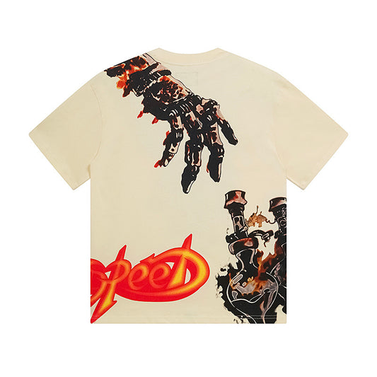 Camiseta beige vintage lavada para hombre (estampado artesanal) 3132
