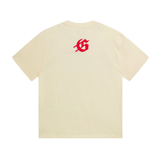 Camiseta beige vintage lavada para hombre (estampado artesanal) 3152